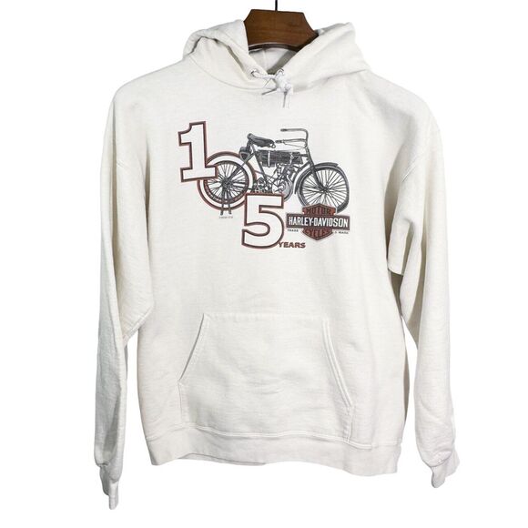 Harley Davidson 105 Year‎ Anniversary Hoodie 2007 White Size Medium *Stain* - Picture 1 of 9